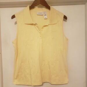 Liz Golf‎ Womens tank top Size L Yellow Leaf Sleeveless Button Cotton